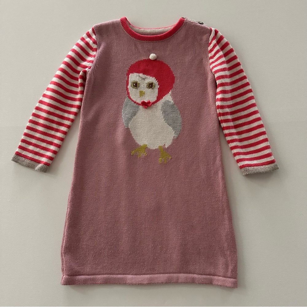 Baby Boden 18-24 Months Pink Owl Sweater Dress
